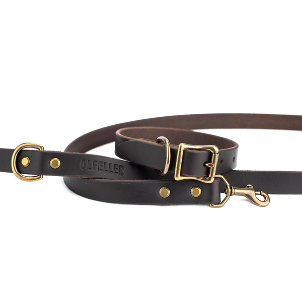 The Classic Leather Dog Collar & Leash Set